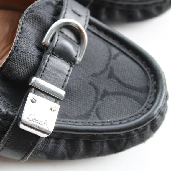Coach Women's Flores Black Signature Logo Canvas Leather Flats Size 8.5 - Picture 4 of 8